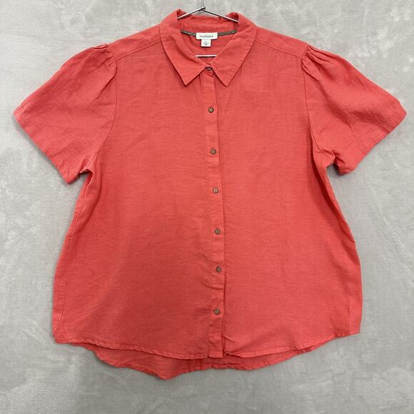 Sundance 100% Linen Shirt Button Up Collared Short Sleeve Coral Women’s Large - Picture 4 of 13